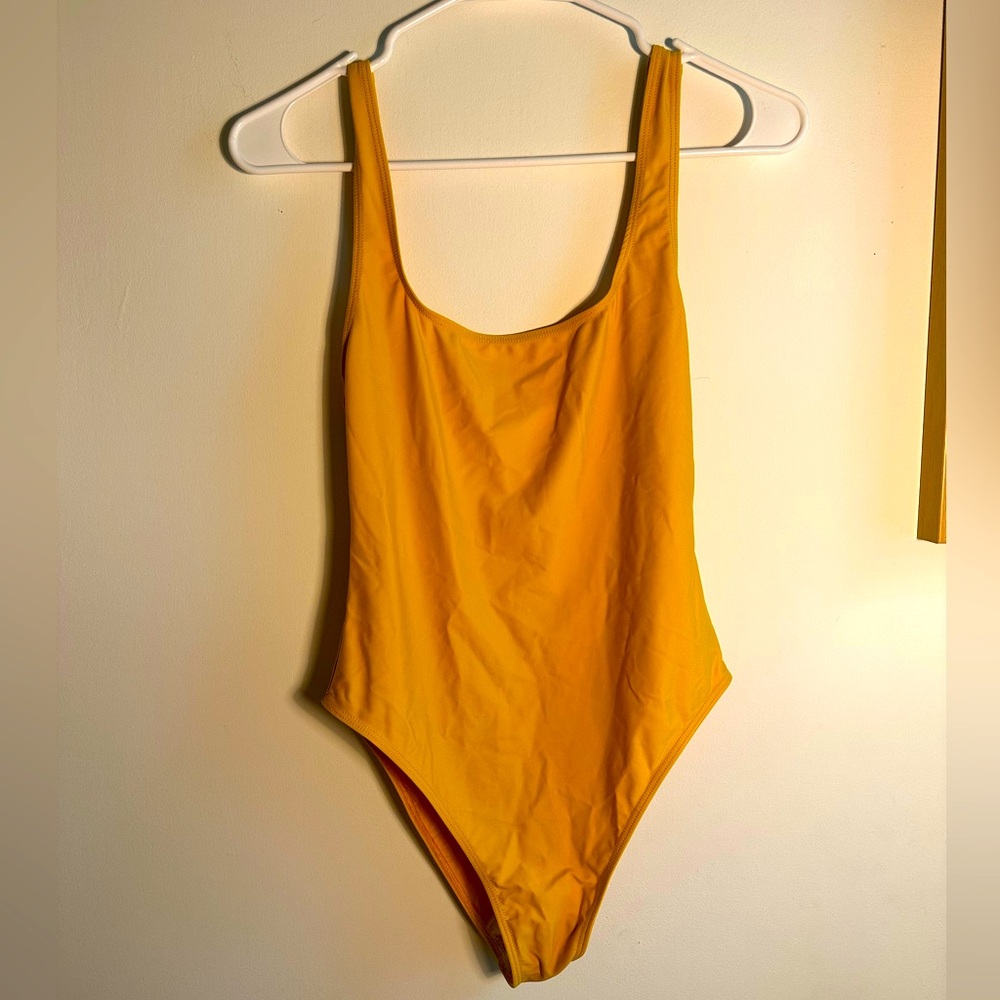 Reformation Yellow Scoop Neck One-Piece Swimsuit